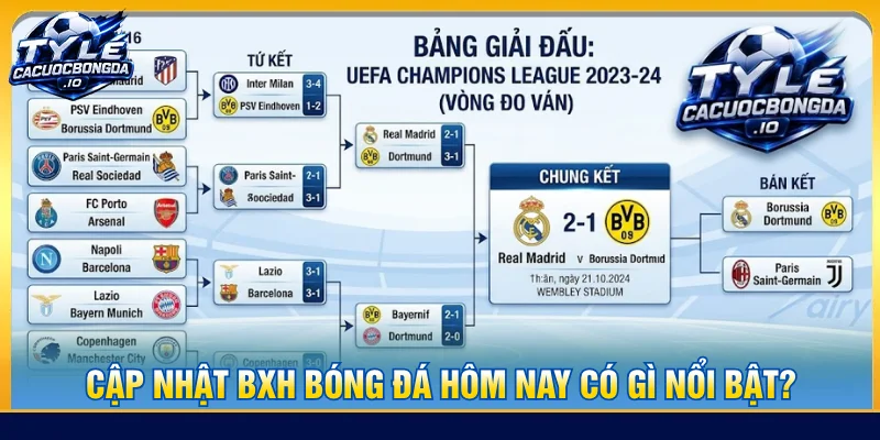 Bảng xếp hạng cập nhật thứ hạng các giải đấu và cầu thủ