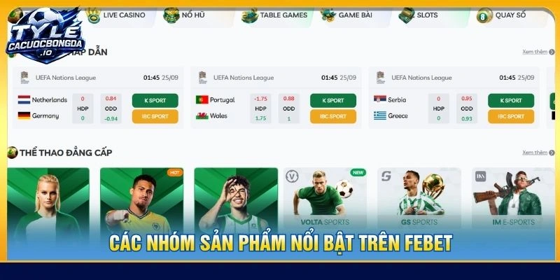 Các nhóm sản phẩm nổi bật trên FEBET
