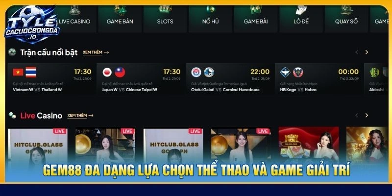 GEM88 đa dạng lựa chọn thể thao và game giải trí