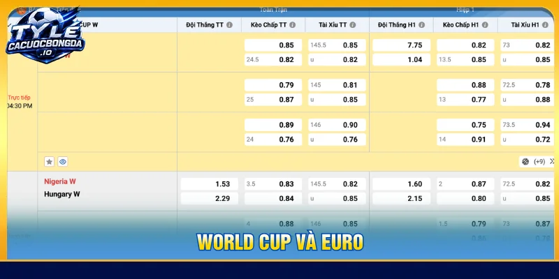 Tỷ lệ cá cược của giải World Cup và Euro 