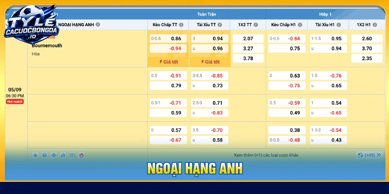 Tỷ lệ cược của giải Ngoại hạng Anh nhanh chóng