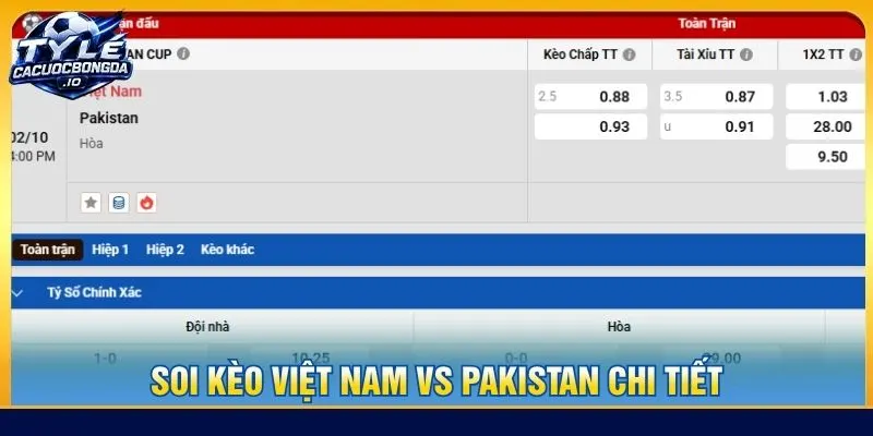 Soi kèo Việt Nam vs Pakistan chi tiết